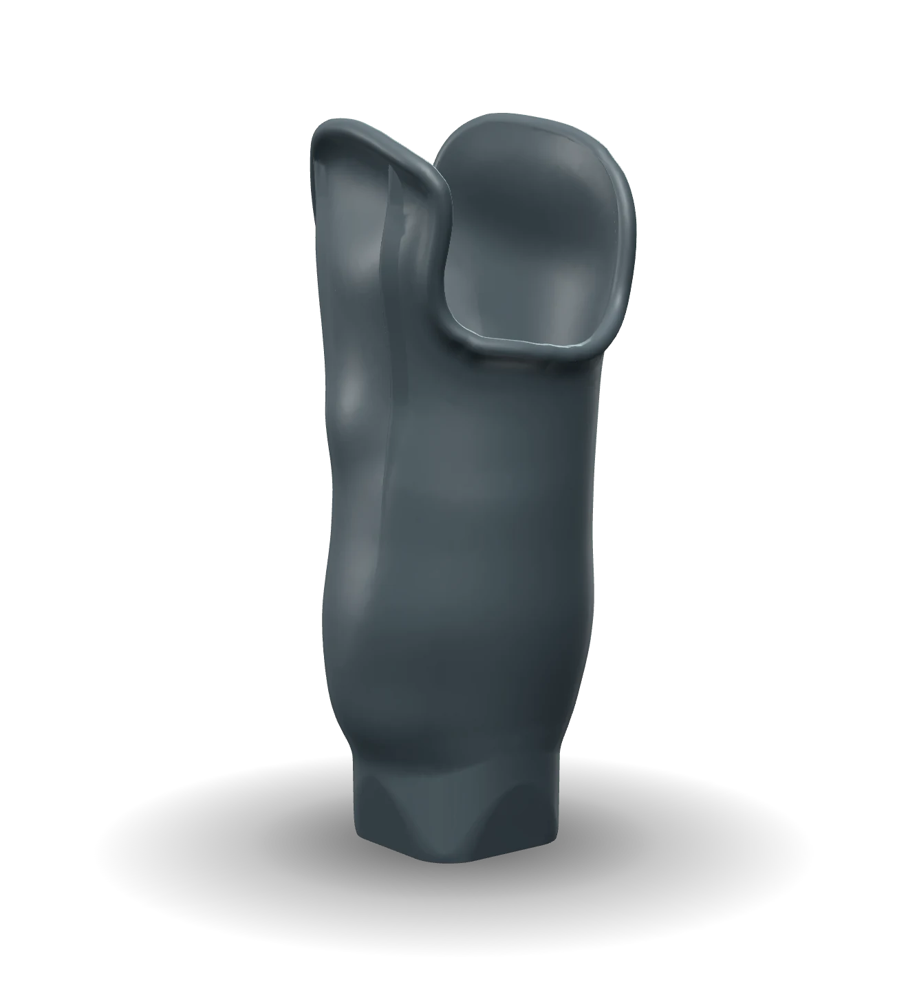 A printed transtibial socket in foamed carbon-fibre polyamide, with a winged trimline and a turned adapter block